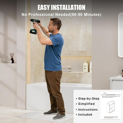 Frameless Sliding Bathtub Shower Door 60" W x 60" H, 1/4" (6mm) Clear Tempered Glass Tub Shower Door, Double Sliding Glass Shower Door with Full Stainless Steel Hardware, Brushed Nickel
