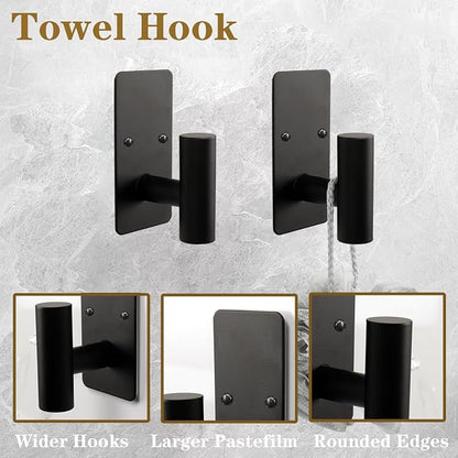 5 PCS Self Adhesive Bathroom Hardware Set, Stainless Steel Towel Rack Set Include Adjustable 24In Bath Towel Bar+Toilet Paper Holder+3 Towel/Robe Hooks Bathroom Accessory(Matte Black)