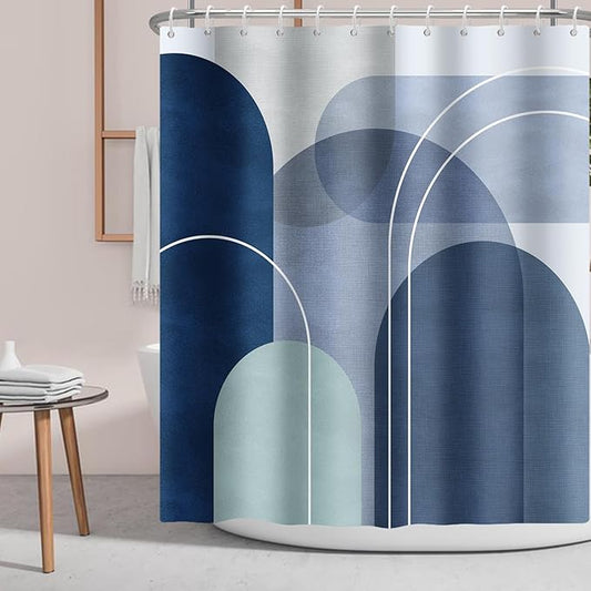Abstract Navy Blue Shower Curtain Boho Mid Century Arch,Blue Morden Minimalist Geometry Fabric Shower Curtains Bathroom Accessories