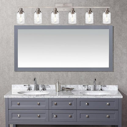 MELUCEE Bathroom Vanity Light Brushed Nickel with Clear Hammered Glass | 6-Light Industrial Wall Light Fixtures for Bath Mirror Bedroom Dressing Table (Patent No.: US D963914 S)