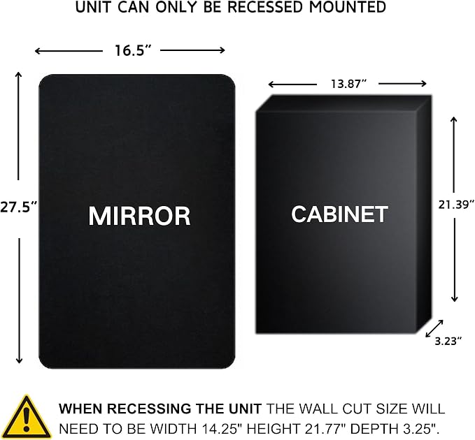 TEHOME Farmhouse Black Metal Framed Recessed Bathroom Medicine Cabinets with Mirror Rounded Rectangle Medicine Cabinet with BeveledMirros,16.5x27.5''