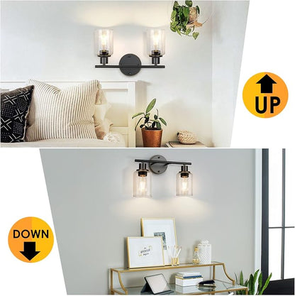 Bathroom Light Fixtures, 2 Light Vanity Light, Wall Sconces Lighting | Modern Bath Wall Mounted Light with Glass Shade, Porch Wall Lamp for Mirror, Living Room, Bedroom, Hallway, Oil Rubbed Bronze