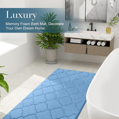 OLANLY Memory Foam Bath Mat Rug 30x20, Ultra Soft and Absorbent Bathroom Rugs, Non-Slip, Comfortable, Machine Washable Bath Carpet for Bathroom Floor, Tub, Shower and Home Decor Accessories, Blue