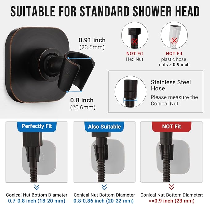 G-Promise Metal Handheld Shower Head Holder, No-Drill (Oil Rubbed Bronze) | Adhesive or Drilled Installation, Wide Adjustment Range Fits All Family Heights, Firmly Secure Showerhead, Easy to Install