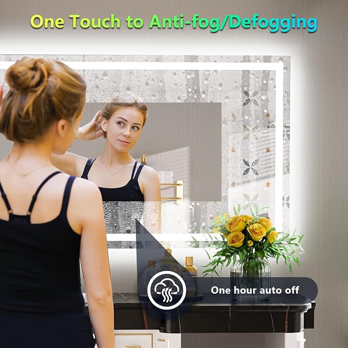 55x40 LED Bathroom Mirror with Lights, RGB Backlit Lighted Mirror | Backlit and Front Light, Anti-Fog, 3 Color Dimmable, Memory, Tempered Glass, IP54 Waterproof, UL Listed