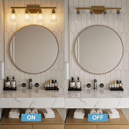 Lightdot 4 Light Bathroom Vanity Light, 26.5" Gold Bathroom Light Fixtures with Frosted Glass Waterproof Shades, Rust-Proof Modern Vanity Lights Over Mirror for Kitchen Hallway Cabinet Porch