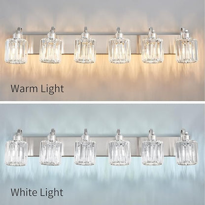Crystal Bathroom Lighting Fixtures Over Mirror, 6 Light Brushed Nickel Vanity Light, Modern Bath Wall Sconce Lighting for Bedroom Living Room (Exclude Bulb)