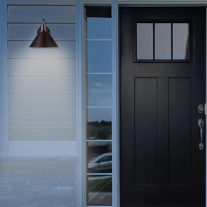 Globe Electric 60000013 1-Light Outdoor Wall Sconce, Bronze, 9" Warehouse Shade, Painted Gold Interior, Gooseneck Stem, Porch Light, Wall Lighting, Patio Décor
