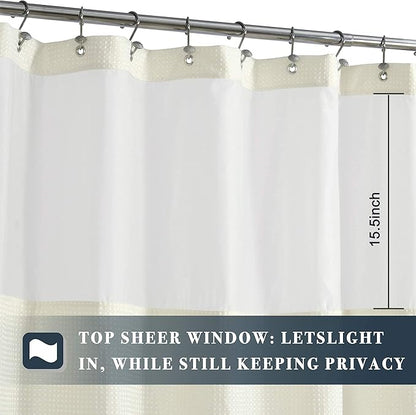N&Y HOME Waffle Weave Shower Curtain with Snap-in Fabric Liner & Hooks Set - Hotel Style Cream Shower Curtain for Bathroom, Water-Repellent & Washable, Mesh Top Window - 71x72, Cream
