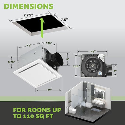 Homewerks 7140-110 Bathroom Fan Ceiling Mount Exhaust Ventilation, 2.5 Sones, 110 CFM, White