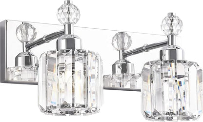 PRESDE Modern Crystal Chrome 2 Light Bathroom Vanity Light for Bathroom Lighting Fixtures Over Mirror Wall Sconce