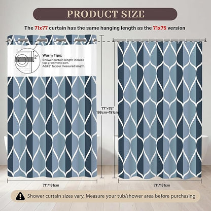 Gelbchu Aegean Blue No Hook Shower Curtain with Snap-in Liner, 71 x 77 Inch | Built-In Hooks, Mesh Top Window, Water-Repellent, Machine Washable, Quick Drying, Premium Polyester, Hotel Style, Modern