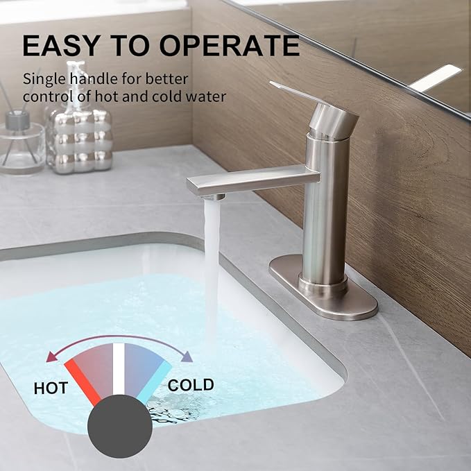 Brushed Nickel Bathroom Faucet Single Hole Single Handle Vanity Faucet Modern Sink RV Bathroom Faucet with Pop-up Drain for 1 - or 3 Hole Sink (Brushed Nickel)
