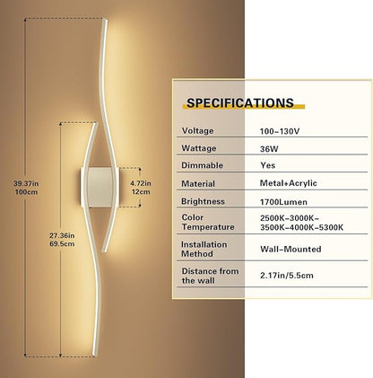 Joossnwell Brushed Nickel Vanity Light for Bathroom Lights Fixtures Modern 5CCT Dimmable Vanity Lights Bar 39.37 Inch Led Bath Light Fixtures Over Mirror