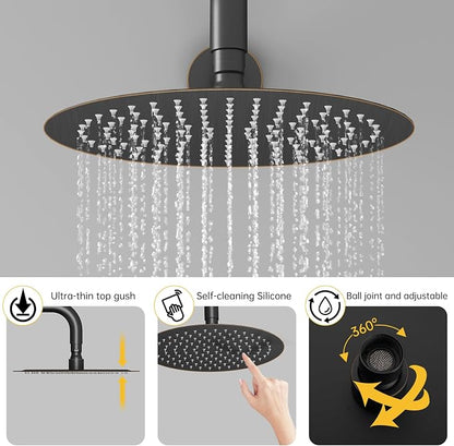 BESy Shower System with 10 Inch Round Rain Shower Head and Handheld Wall Mounted, High Pressure Rainfall Shower Faucet Fixture Combo Set with 2 in 1 Handheld Showerhead for Bathroom, Bronze