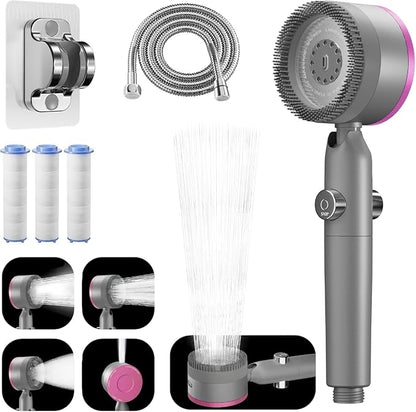 Filtered Shower Head with Handheld,High Pressure3+1Spray Mode Showerhead with Filters,Water Softener Filters Beads for Hard Water 360°Rotating Adjustable Shower Head with Wall Holder&ON/Off Switch