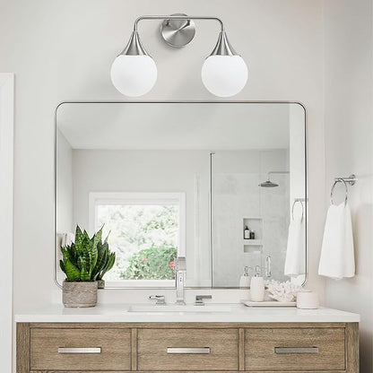 Bathroom Vanity Light Fixtures: Brushed Nickel 2-Light Mid Century Farmhouse Bathroom Lighting Fixtures Over Mirror - Wall Sconce with Frosted Globe Glass for Hallway Restroom