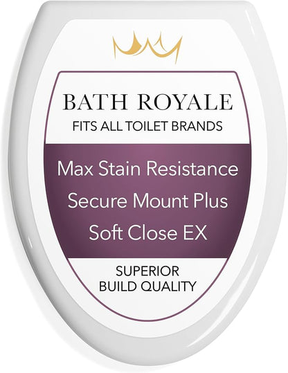 Bath Royale Slow Close Toilet Seat BR501-00 White Elongated, Stain-Resistant and Easy to Keep Clean, Heavy Duty Fits All Toilet Brands, Executive Series