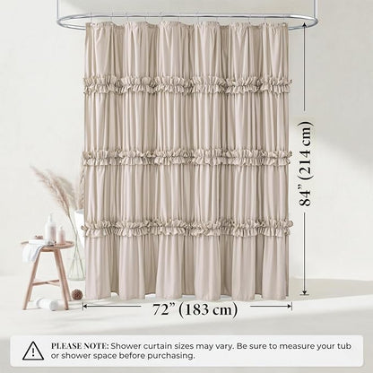 LIPA Boho Rustic Beige Ruffle Shower Curtain 72x84 Inches | Farmhouse Shower Curtains for Bathroom,Water‑Resistant Fabric Shower Curtain,Bohemian Bathroom Decor