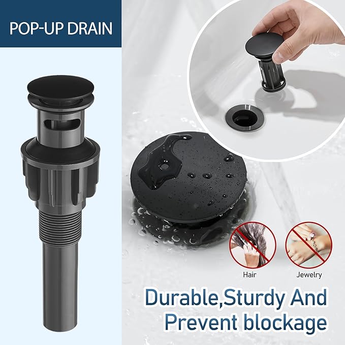 Black Bathroom Faucets 1 Hole Single Handle Bathroom Sink Faucet with Pop-up Drain and 3 Hole Sink Deck Plate Rv Lavatory Vessel Faucet Basin Mixer Tap