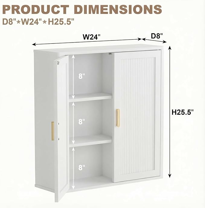 INNOD Bathroom Storage Cabinet, Over The Toilet Storage Cabinet, Medicine Cabinet with Adjustable Wood Shelf & Doors for Laundry Room & Kitchen & Living Room(White)