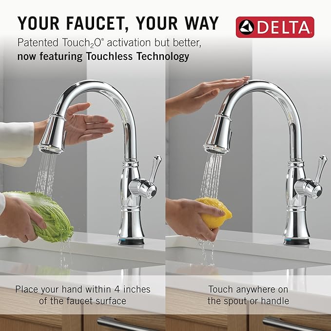 Delta Cassidy Touchless Kitchen Faucet with Touch Technology, Chrome Kitchen Sink Faucet with Pull Down Sprayer, Single Hole, Lumicoat Chrome 9197TL-PR-DST