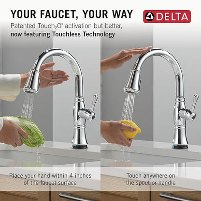 Delta Cassidy Touchless Kitchen Faucet with Touch Technology, Chrome Kitchen Sink Faucet with Pull Down Sprayer, Single Hole, Lumicoat Chrome 9197TL-PR-DST