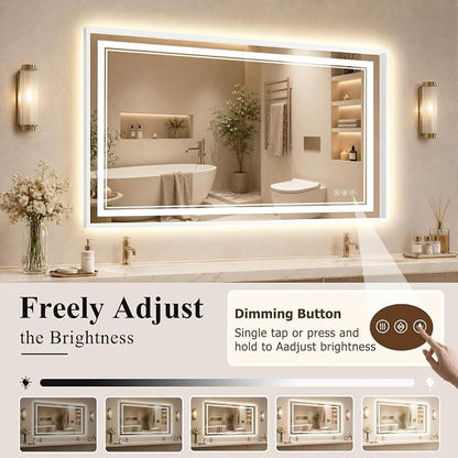 30"x48" LED Bathroom Mirror with Lights, Backlit + Front Lit, Anti-Fog | Lighted Bathroom Mirror with One-Piece Aluminum Alloy Frame, HD Shatterproof Tempered Glass, Dimmable, Memory Function