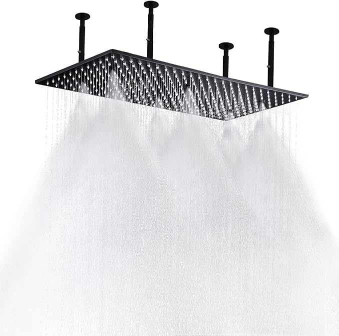 2-Functions Luxury High Pressure Rain Shower Head, 16"x32" Large Ceiling Full Body Shower Head with Silicone Nozzles Rectangle Mist Showerhead, Black Finish