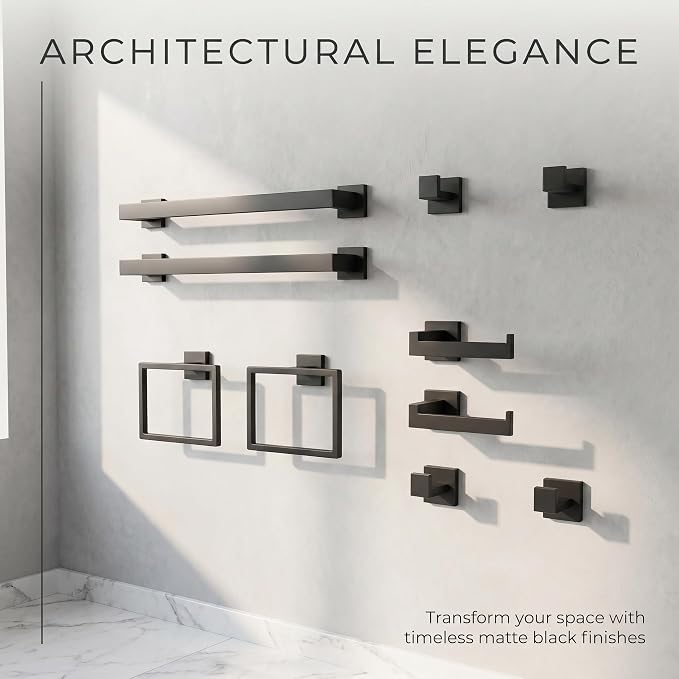 Nevado 10-Piece Wall Mounted Bathroom Hardware Set | Towel Bar, Toilet Paper Holder, Towel Ring& Robe Hook, Matte Black Bathroom Accessories, 23.6‑Inch Towel Bar