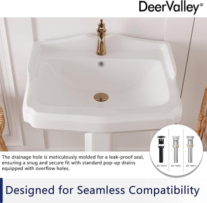 DeerValley Dynasty 23x19 Inch White Ceramic Pedestal Bathroom Sink with Overflow, Single Faucet Hole, DV-1P52201