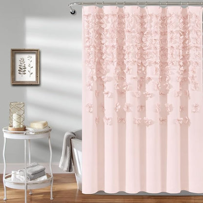 Lush Decor Lucia Shower Curtain 72" W x 72" L, Blush - Bathroom Curtain - Coquette Decor - Flower Shower Curtains - Pink Fabric Shower Curtains