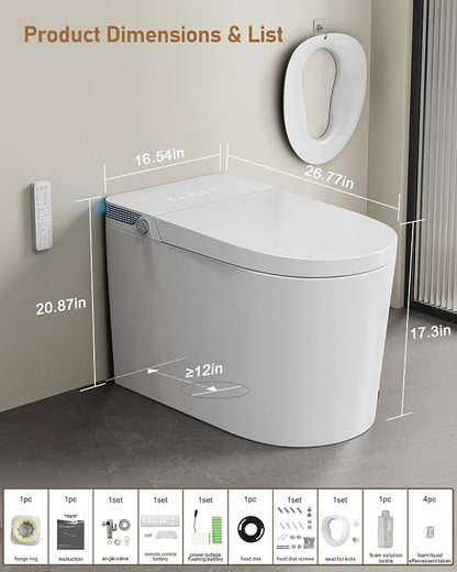Smart Toilet with Bidet Built-in: Bidet Toilet with 5L Tank, Child Seat, 4 Wash Modes Heated Seat, One Piece Toilet with Auto Flush Lid&Seat, Dryer, Foot Sensor, UV-C Night Light