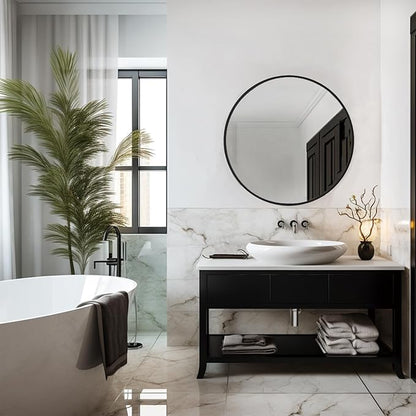 Round Mirror 22 inch, Black Circle Mirror, Matte Black Metal Frame | Matte Metal Frame, High Definition Mirror, Waterproof, Suitable for Bedroom, Bathroom, Entryway, Living Room, Vanity