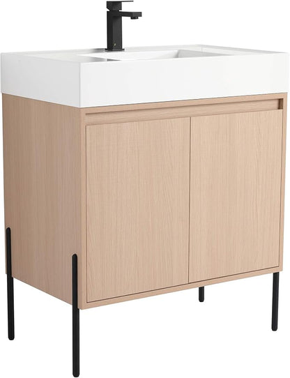 Crownpoint 30 Inch Bathroom Vanity with Sink, White Sink, White Oak Finish, Full Assembly Required, Elegant Bathroom Vanities for Modern Homes