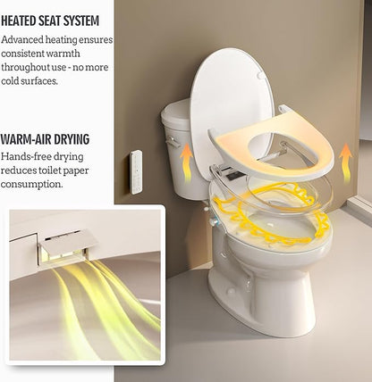 Bidet Toilet Seat with Remote Control, Electronic Heated Bidet Seat with Adjustable Warm Water and Pressure, Warm Air Drying, Display Screen, Night Light, Slow Closed Toilet Lid, Elongated