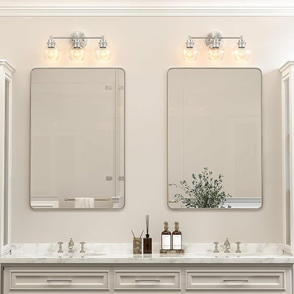 VONLUCE 3 Light Bathroom Vanity Light Fixtures, Brushed Nickel Finish | Globe Glass Shades, E26 Sockets, Easy to install, ETL Certificated, Vanity Lights for Bedroom Hallway Living Room