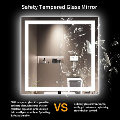LOAAO 36"X36" LED Bathroom Mirror with Lights, UL Listed | Anti-Fog, Dimmable, 3 Color Temperature, Backlit + Front Lit, Memory Function, Tempered Glass