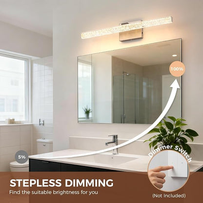 24 Inch LED Vanity Lights for Bathroom, 5CCT Selectable Brushed Nickel Bathroom Light Fixtures Over Mirror, Iceberg Crackle Acrylic Modern Wall Sconce, Dimmable Slim Bar for Mirror Cabinet