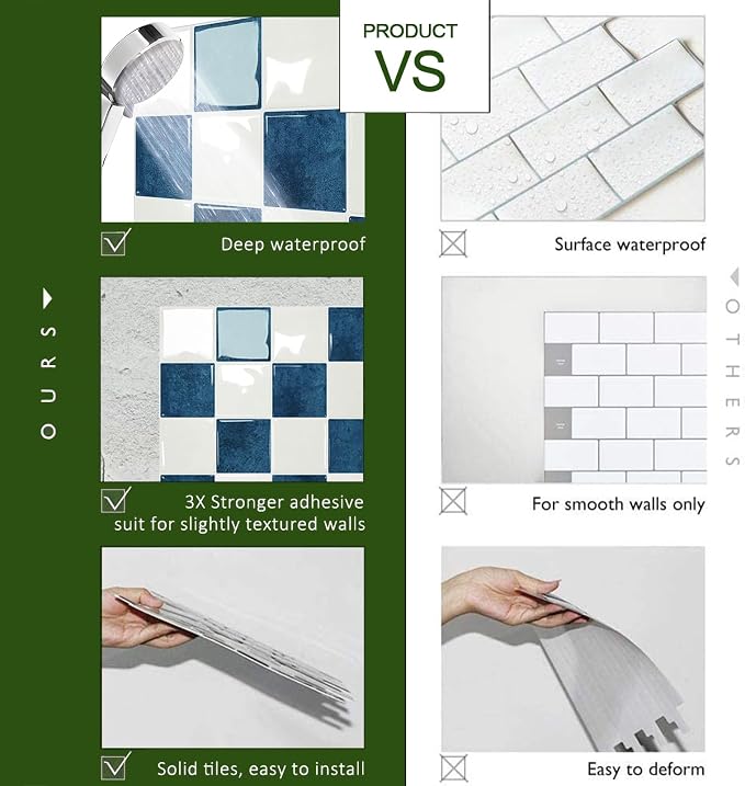 STICKGOO 10 Sheets Peel and Stick Backsplash - 9" x 9" 5D Adhesive Peel and Stick Tile Backsplash for Kitchen&Bathroom