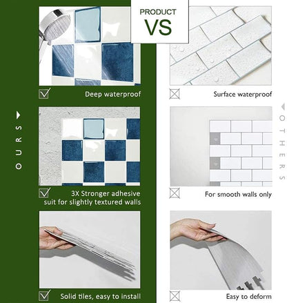 STICKGOO 10 Sheets Peel and Stick Backsplash - 9" x 9" 5D Adhesive Peel and Stick Tile Backsplash for Kitchen&Bathroom