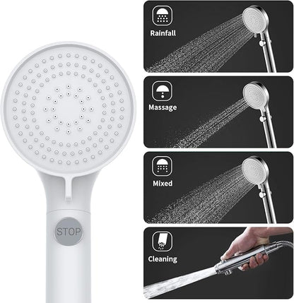 RV Shower Head with Hose and On/Off Button, High Pressure 5 Mode Shower Head Replacement, Easy Install, White –Upgrade for RV, Camper, Van, Travel Trailer, Motorhome, Boat and Tiny Home