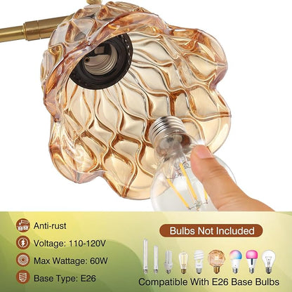 Vintage Wall Sconces Set of 2 - Hardwired Wall Lights with Amber Tulip Glass Shade,Brass Wall Lamps for Bathroom Bedroom Stairway Living Room Corridor(Bulbs Not Included,E26 Socket)