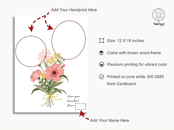 TwoDays Flower Bouquet Handprint Art Craft DIY Kit, Unique Gifts for Mom from Daughter or Son for Mother's Day Birthday Christmas, Gift for Grandma. (Floral-1, Brown)