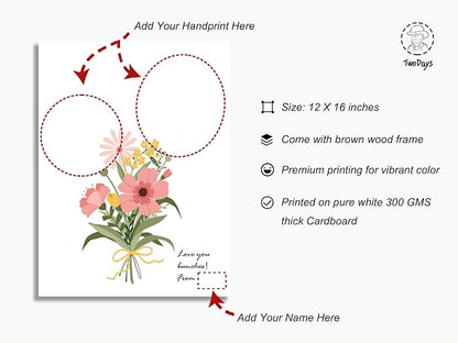 TwoDays Flower Bouquet Handprint Art Craft DIY Kit, Unique Gifts for Mom from Daughter or Son for Mother's Day Birthday Christmas, Gift for Grandma. (Floral-1, Brown)