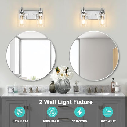 2-Light Bathroom Light Fixtures Modern Chrome Vanity Lights for Bathroom Lighting Fixtures Over Mirror for Cabinet Mirror Bedroom Hallway