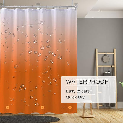 Orange Shower Curtain Liner, 4G PEVA Shower Liner, Plastic Peva Waterproof Shower Curtains, 72x72 inch with Grommet Holes 3 Magnetic Weights