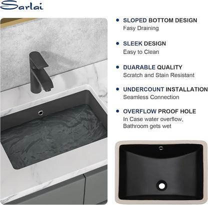 Sarlai Undermount Bathroom Sink - 21 x 15 inch Rectangular Vessel Sink Undermount Modern Ceramic Rectangle Vanity Sink Art Basin with Overflow, Interior Bowl Size 19-2/9" x 13-1/9"