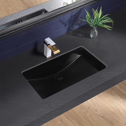 Black Undermount Bathroom Sink 27.3x16.5 Inch Vessel Sink Rectangular | Bathroom Sink Matte Black Bathroom Under Counter Lavatory Vanity Sink Basin Porcelain Ceramic Undermount Sinks with Overflow