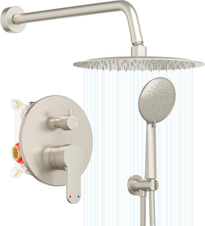 Gabrylly Shower Faucet Set, Shower System with Pressure Balance Shower Valve, 12" Rain Shower Heads with Handheld Spray, Wall Mounted Shower Fixtures, High Pressure Shower Head Set, Brushed Nickel